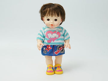 ぽぽちゃん 人形 ぽぽちゃん 水色のストライプシャツとスカートセット
