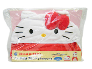 雑貨 ハローキティ・サンリオ ハローキティ フード付きブランケット(ボタン付き)